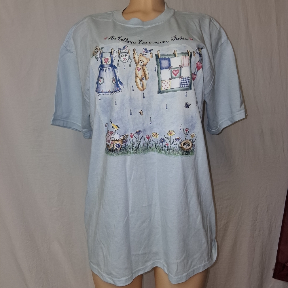 Anvil Vtg 2k Light Blue Kids T-Shirt with Cute Graphic SZ L